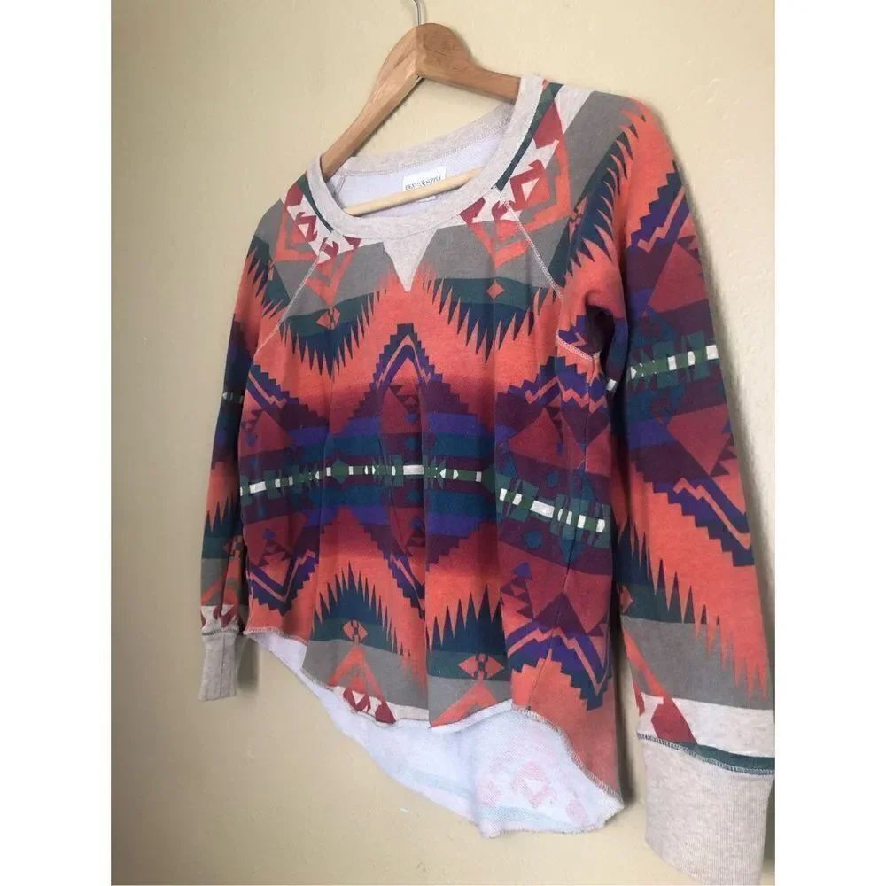 RALPH LAUREN Denim & Supply Jumper Womens Loose Aztec Look Crew Pullover Size XS